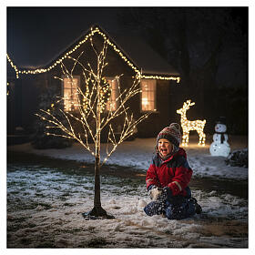 Arbre tronc bois lumineux 120 cm blanc chaud