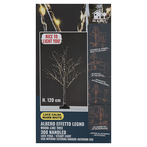 Arbre tronc bois lumineux 120 cm blanc chaud 5