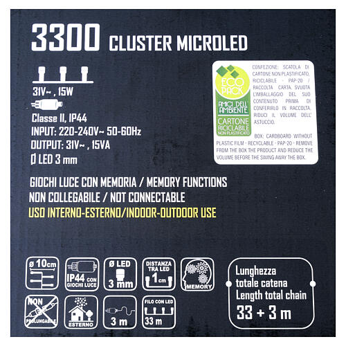 Cadena luminosa 3000 LED luz cálida navideña 5