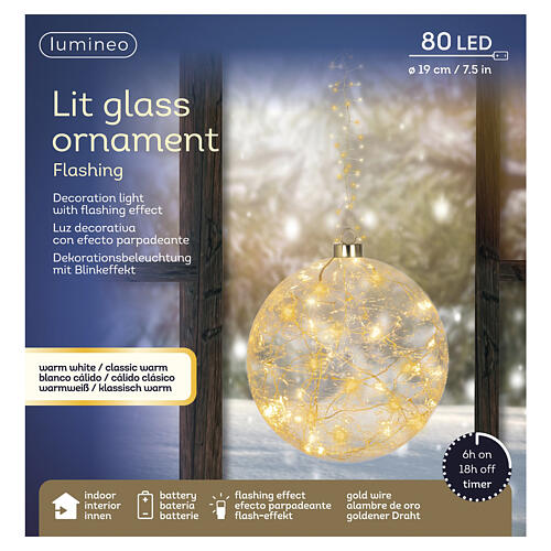 Decoración esfera vidrio 80 LED luz cálida 20 cm para interior 5
