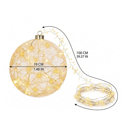 Glass decorative sphere with 80 warm white LEDs, 20 cm for indoor use 3