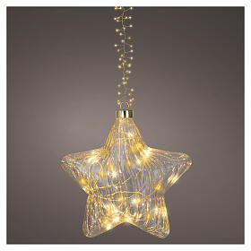 LED star with 70 warm white micro LEDs for indoor use, 8 in, glass