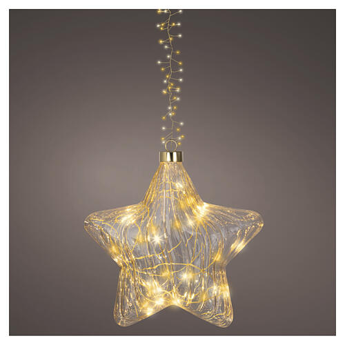 Estrella luminosa 70 LED blanco cálido vidrio 20 cm para interior 1