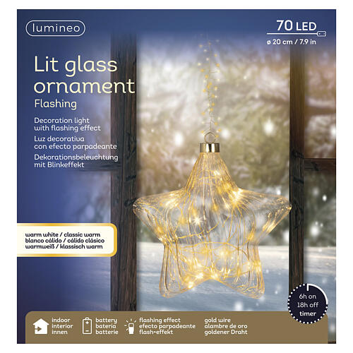Estrella luminosa 70 LED blanco cálido vidrio 20 cm para interior 3