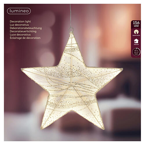Étoile lumineuse en tissu 156 LEDs blanc chaud 40 cm pour intérieur 2