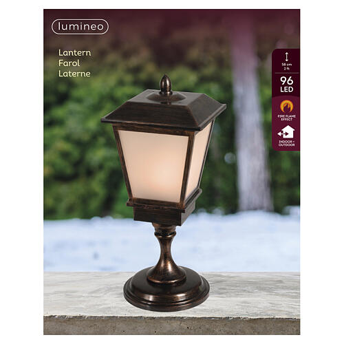 Lanterna luminosa int/ext 95 LEDs luz branca quente efeito chama 60x25x25 cm 4