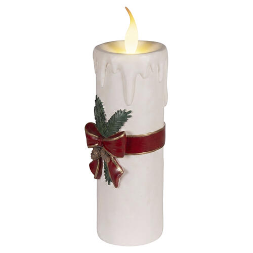 White LED candle with red bow, warm white flickering flame effect, 22x8x8 in, for indoor use 4