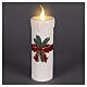 White LED candle with red bow, warm white flickering flame effect, 22x8x8 in, for indoor use s1