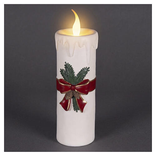 Vela LED blanca con lazo rojo luz cálida efecto llama 55x20x20 cm para uso interior 1