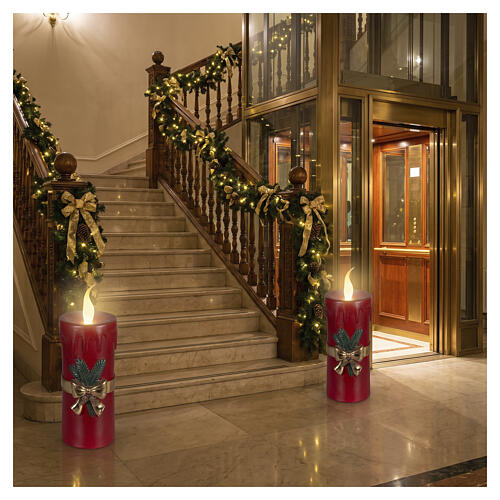 Vela luminosa LED vermelha com laço dourado luz branca quente efeito de chama 45x20x15 cm 2