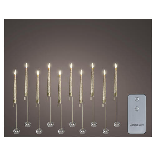 Set 10 bougies de Noël pailletées 15 cm 10 LEDs lumière blanc chaud effet flamme pour intérieur 1