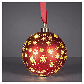 Rotating red Christmas sphere with microLED snowflakes, warm light, 6 in, indoor