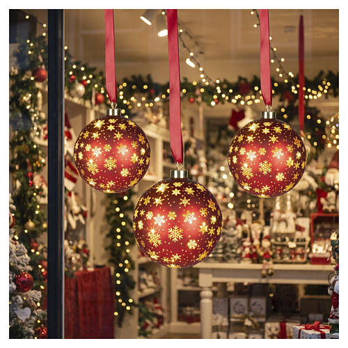 Rotating red Christmas sphere with microLED snowflakes, warm light, 6 in, indoor 2