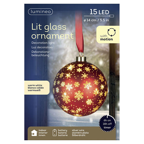 Sfera natalizia rossa rotante microLED fiocchi di neve luce calda 15 cm interno 5