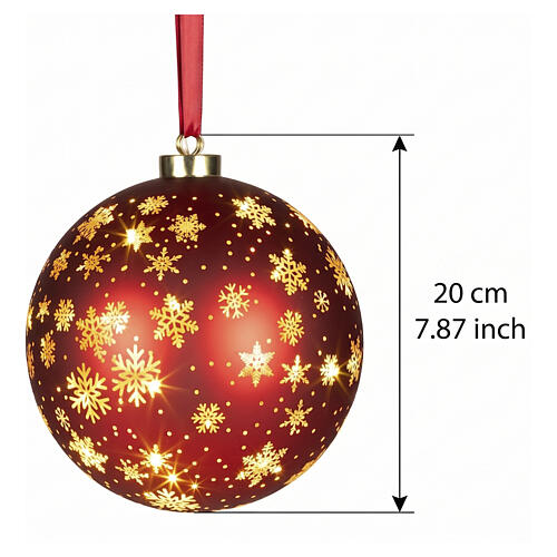 Illuminated red Christmas bauble with motion and microLED snowflakes, warm light, 8 in, indoor 3
