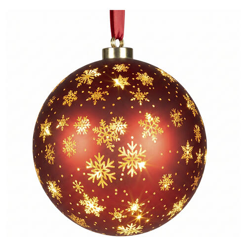 Illuminated red Christmas bauble with motion and microLED snowflakes, warm light, 8 in, indoor 5