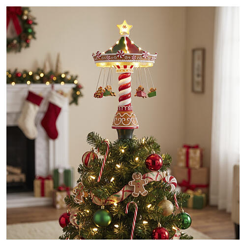 Cimier pour sapin de Noël multicolore manège micro-LED mouvement lumière chaude 60x20 cm pour intérieur 2