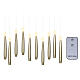 Set de 10 bougies LED suspendues dorées effet flamme télécommande lumière blanc chaud 15x2 cm pour intérieur s3