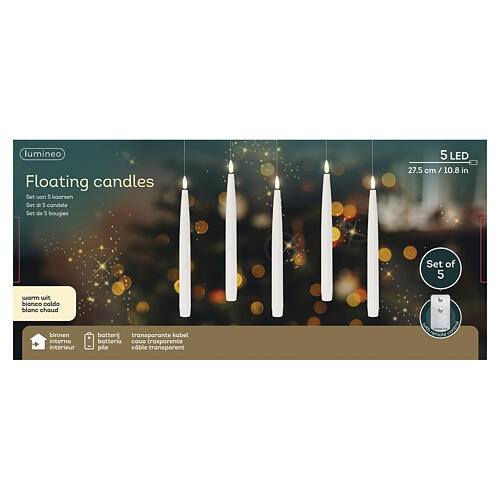 Bougies suspendues LED blanches effet flamme lumière blanc chaud télécommande 5 pièces 27,5x2,5 cm pour intérieur 4