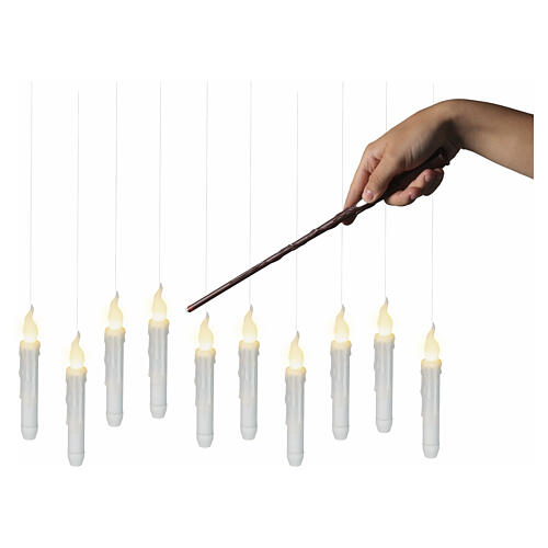 Set of 10 white floating LED candles, warm white light with wand, 7x1 in, indoor 3