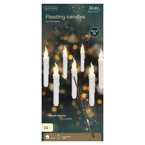 Set of 10 white floating LED candles, warm white light with wand, 7x1 in, indoor 5