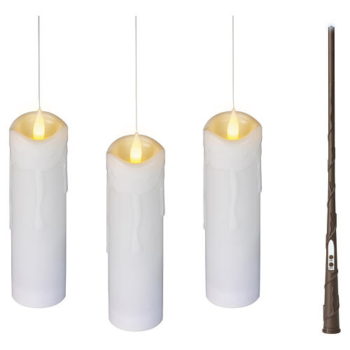 Candele LED pendenti bianche luce calda con bacchetta set 3 pezzi 20x5 cm per interno 4