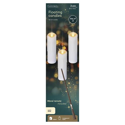 Candele LED pendenti bianche luce calda con bacchetta set 3 pezzi 20x5 cm per interno 5