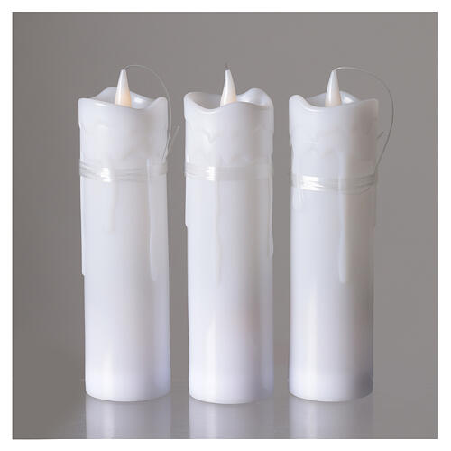 Conjunto 3 velas LED pendentes brancas efeito chama viva luz quente com haste 19x5 cm para interior 6
