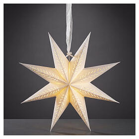 Christmas perforated paper star, white warm white LED, hanging ornament, 15x6 in