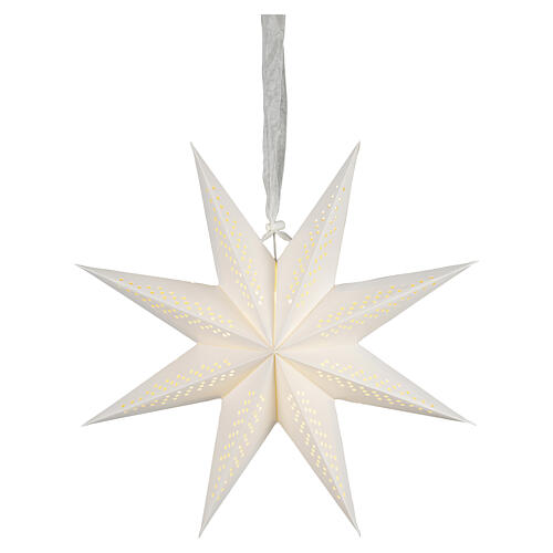 Christmas perforated paper star, white warm white LED, hanging ornament, 15x6 in 4