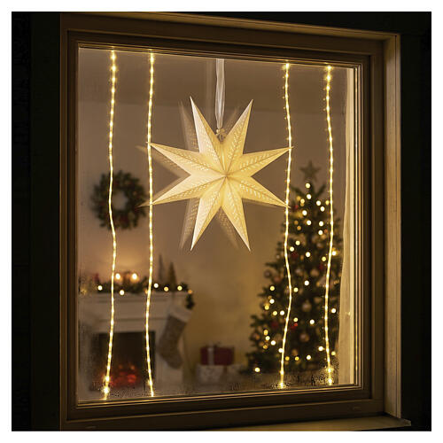 Stella natalizia carta LED bianca traforata luce calda da appendere 40x15 cm da interno 2