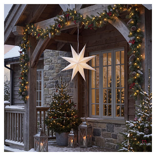Étoile lumineuse de Noël en papier blanc perforé LED lumière blanc chaud 60x20 cm pour intérieur 2