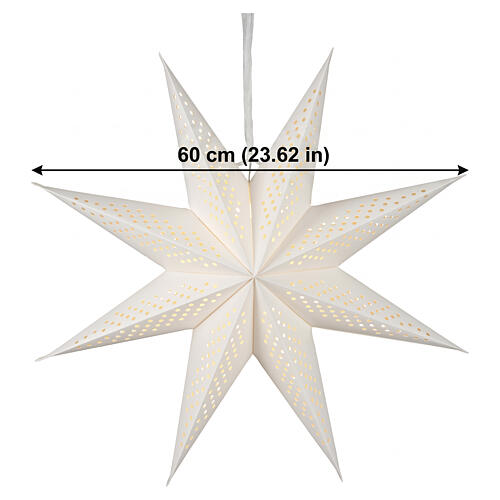 Gwiazda świąteczna LED z białego papieru, perforowana, światło ciepłe, 60×20 cm 3