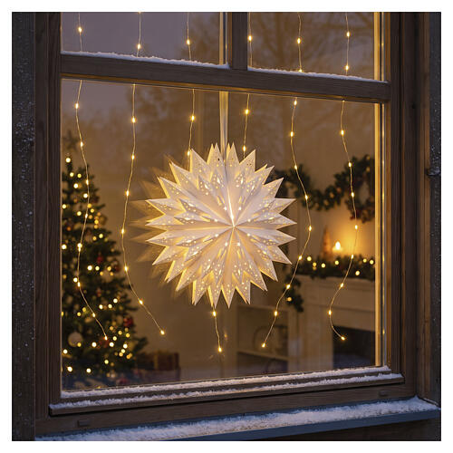 Étoile décorative en papier blanc à double niveau LED blanc chaud perforée 60x20 cm pour intérieur 2
