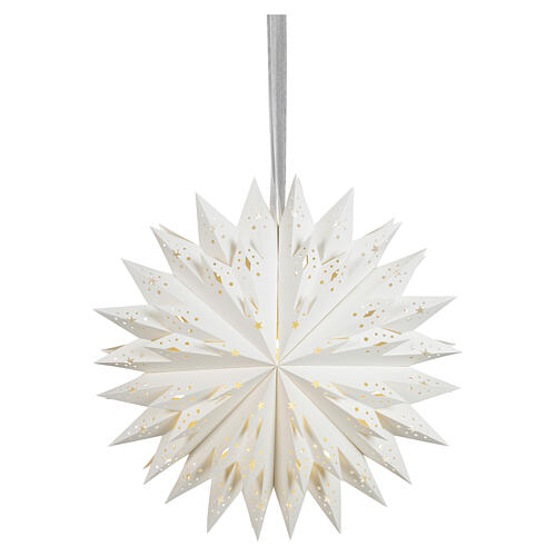 Étoile décorative en papier blanc à double niveau LED blanc chaud perforée 60x20 cm pour intérieur 4