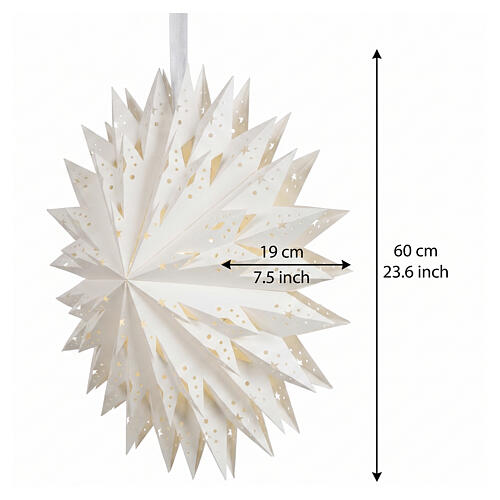 Stella decorativa carta bianca a doppio livello LED luce calda traforata 60x20 cm da interno 3