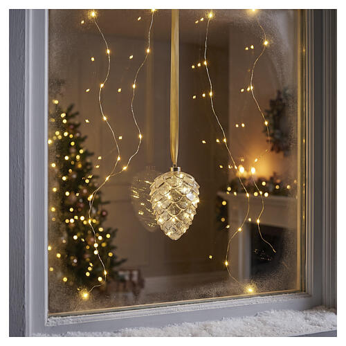Pomme de pin décorative en verre blanc avec micro-LED blanc chaud 20x15 cm pour intérieur 2