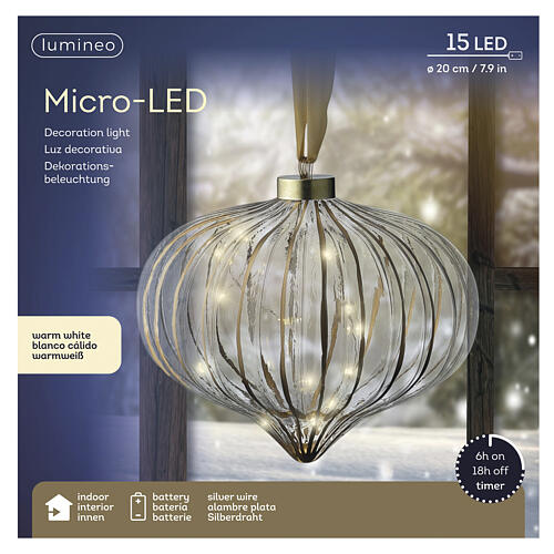 Sphère décorative en verre cannelé avec micro LEDs blanc chaud 20x20 cm pour intérieur 5