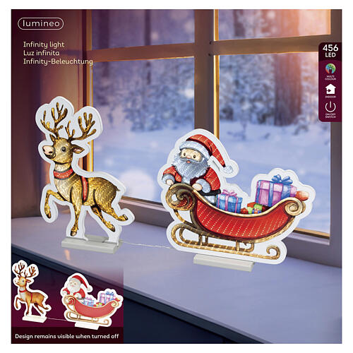 Infinity Lights Santa and Reindeer, 456 multicolour LEDs, 16x16 in, for indoor use 2