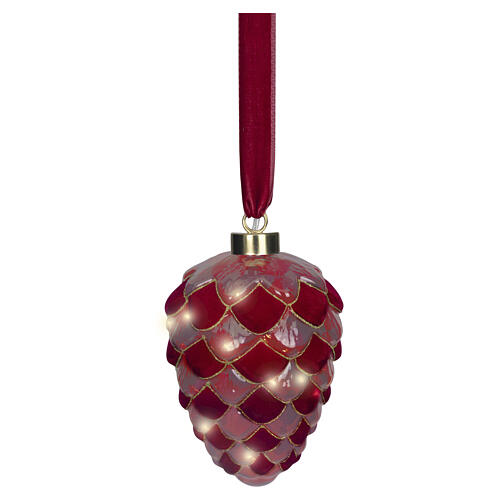 Decorazione luminosa pigna rossa in vetro 15 LED luce calda 20 cm uso interno 2