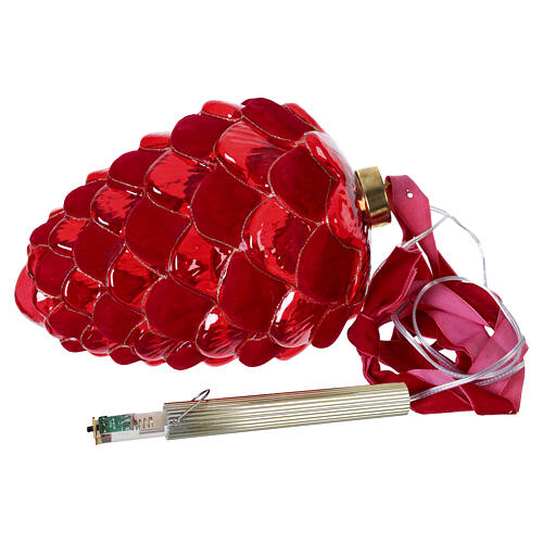 Enfeite natalino pinha luminosa em vidro vermelho 15 LEDs luz quente 20 cm para interior 5