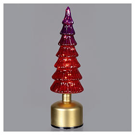 Rotating decorative tree in iridescent bronzed glass with warm LED light, 14 in, for indoor use