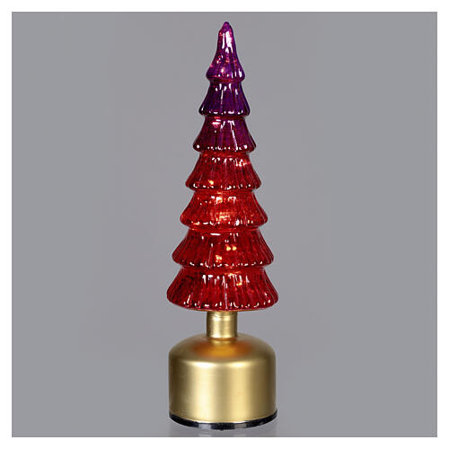 Rotating decorative tree in iridescent bronzed glass with warm LED light, 14 in, for indoor use 1