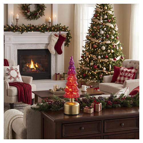 Rotating decorative tree, iridescent bronze-tinted glass, warm LED light, 35 cm, indoor use 2