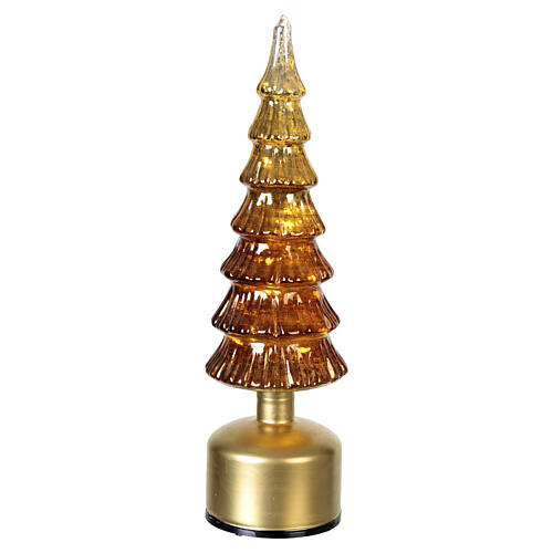 Rotating smoked bronze glass tree with warm LED light, 14 in, for indoor use 3