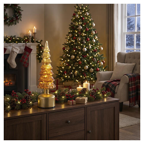 Arbre décoratif rotatif en verre effet bronze fumé avec micro LEDs blanc chaud 35 cm pour intérieur 2