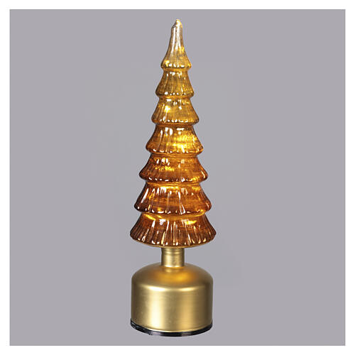 Árvore decorativa giratória em vidro bronze fumê com luz LED branco quente 35 cm para interior 1