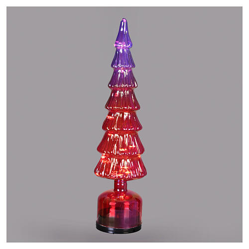 Rotating decorative LED tree in iridescent pink glass with warm white LED,  16 in, for indoor use 1