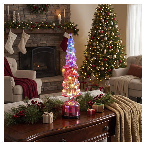 Arbre lumineux rotatif en verre irisé rose avec LED blanc chaud 40 cm pour intérieur 2