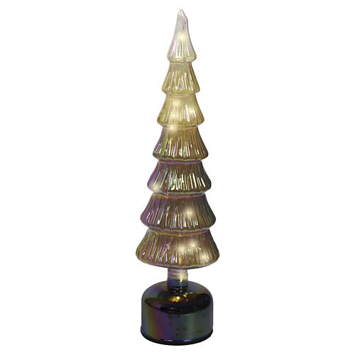 Rotating decorative tree in iridescent glass with warm white micro LEDs, 16 in, for indoor use 3